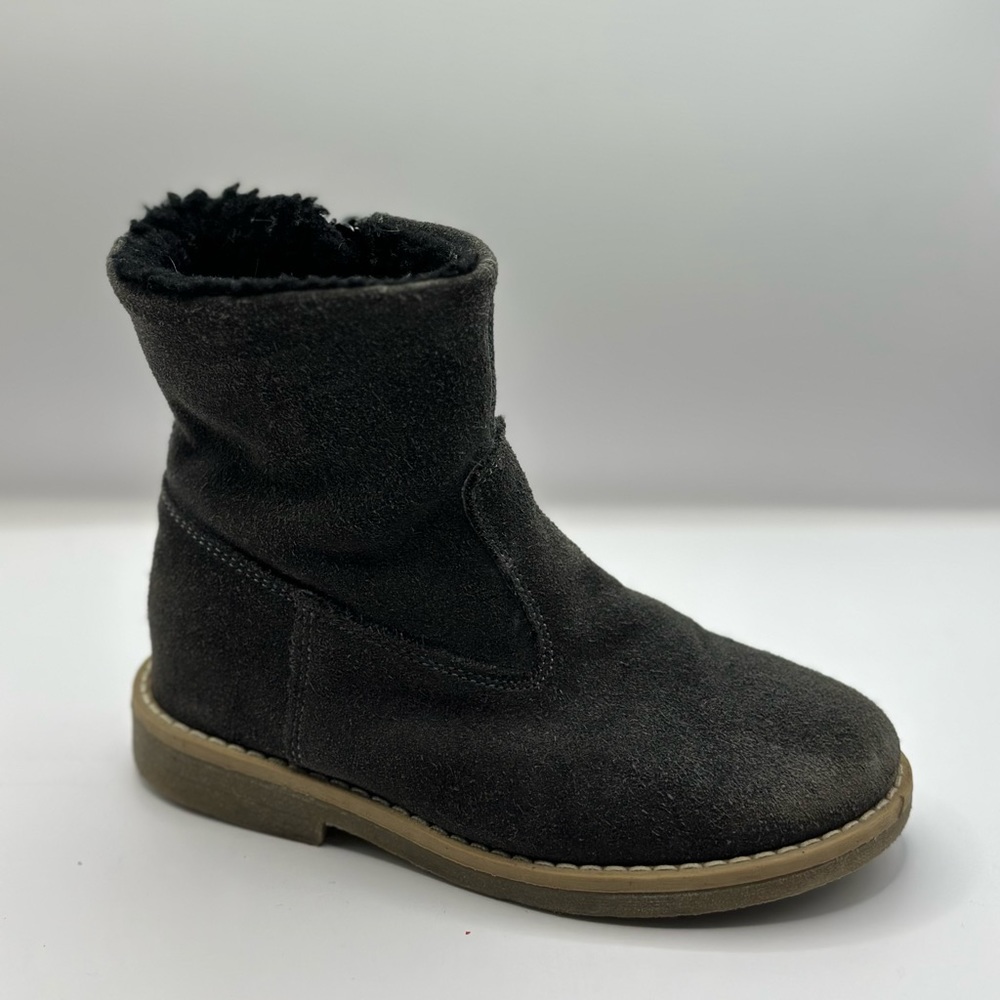 LITTLE ERIC Kids Shearling Suede Winter Tall Ankle Boots in Charcoal Grey
